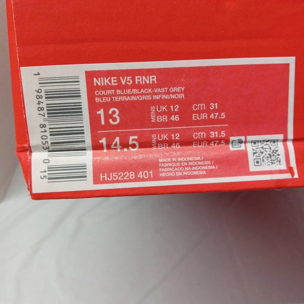 Nike V5 Rnr Court Blue Vast Grey College Grey Black HJ5228-401 Men's Size 13